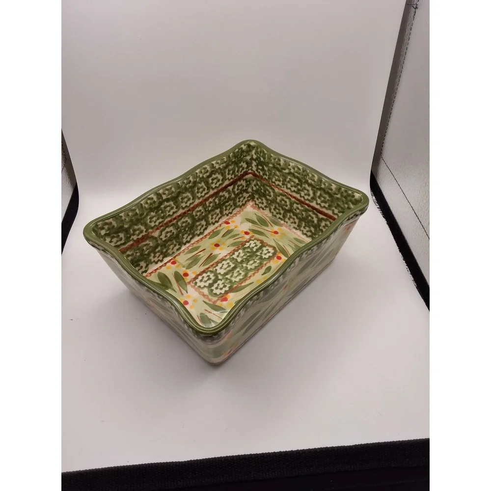 Temp-tations Old World Green 1.0 QT Rectangular Baker Set with Rack Lid Trivet